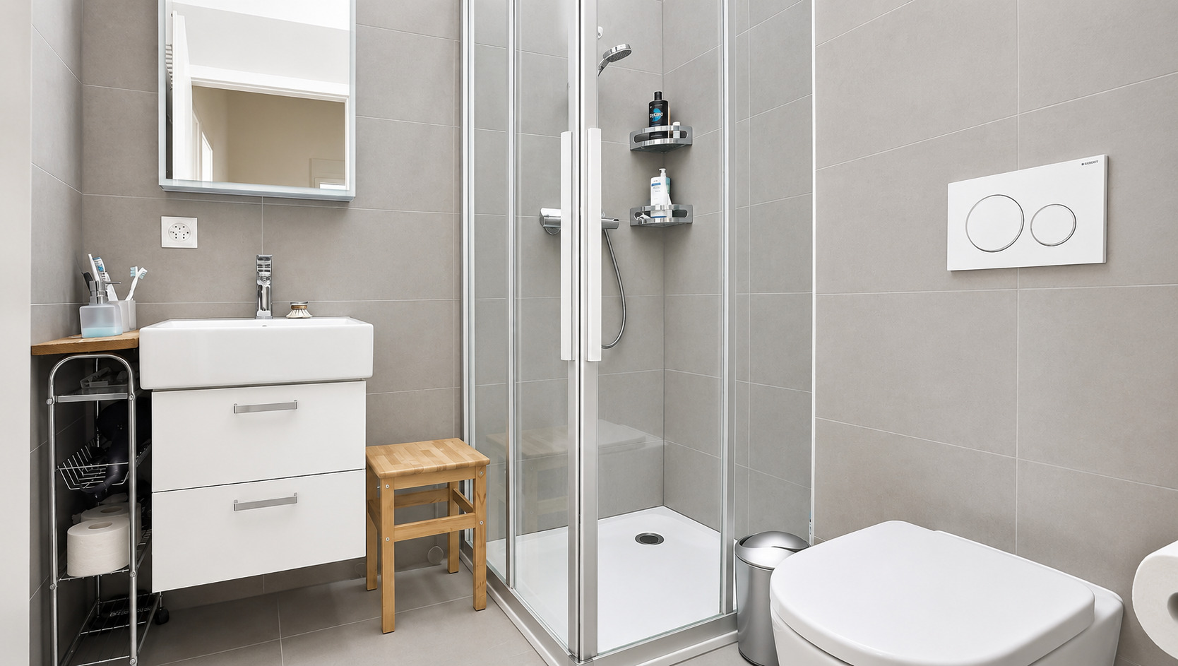 Modernes Badezimmer mit Dusche und WC
