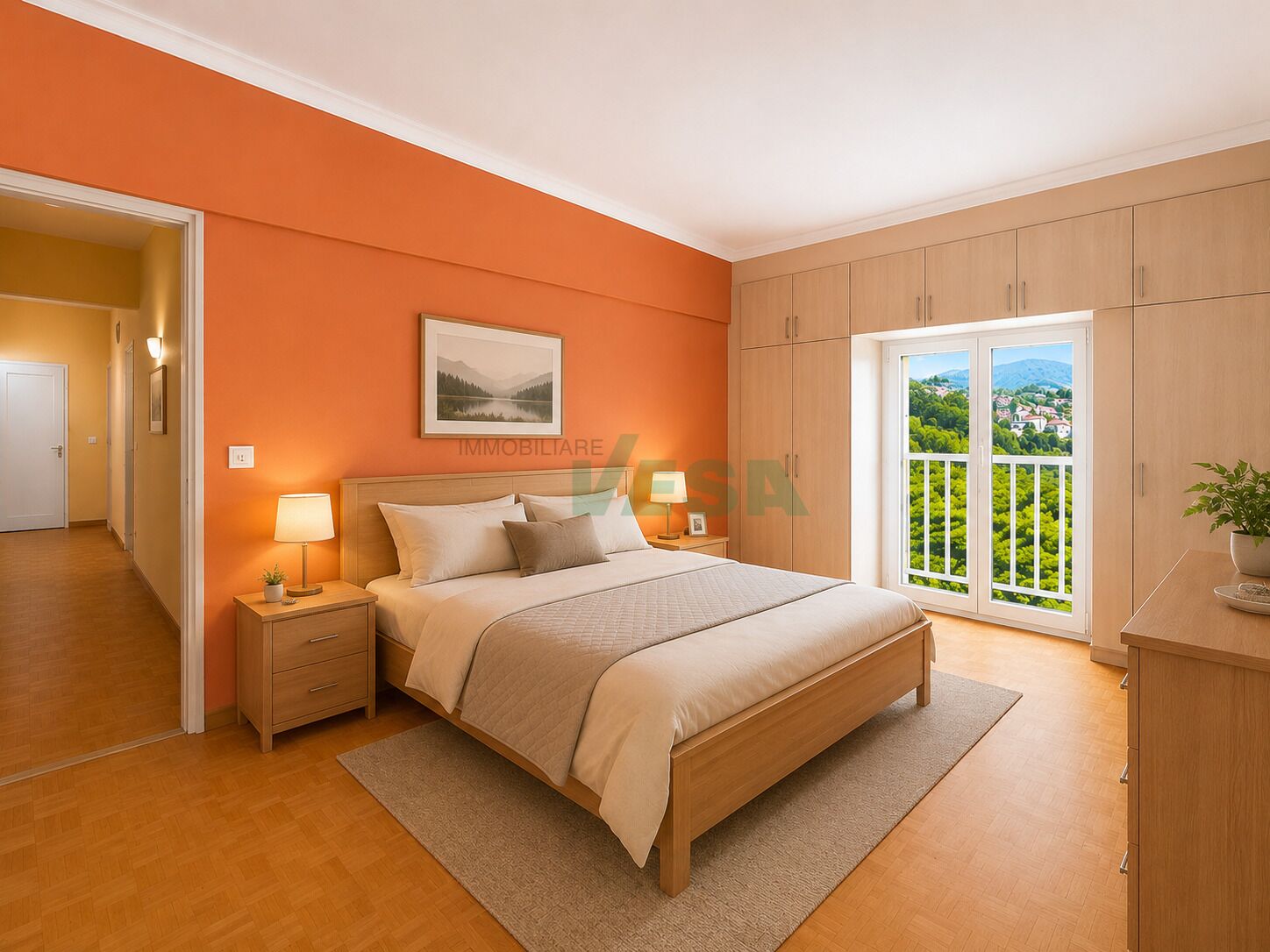 Helles Schlafzimmer mit Balkonblick
