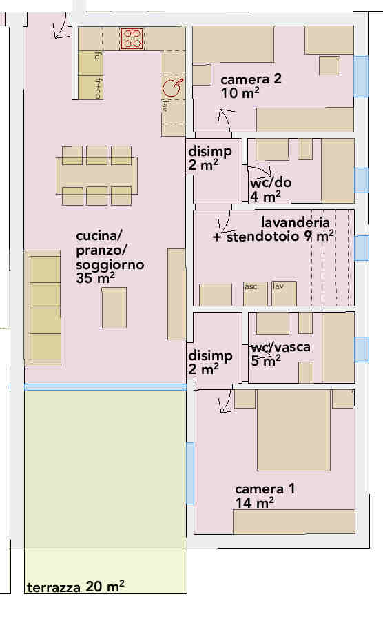 Grundriss einer Wohnung mit Terrasse
