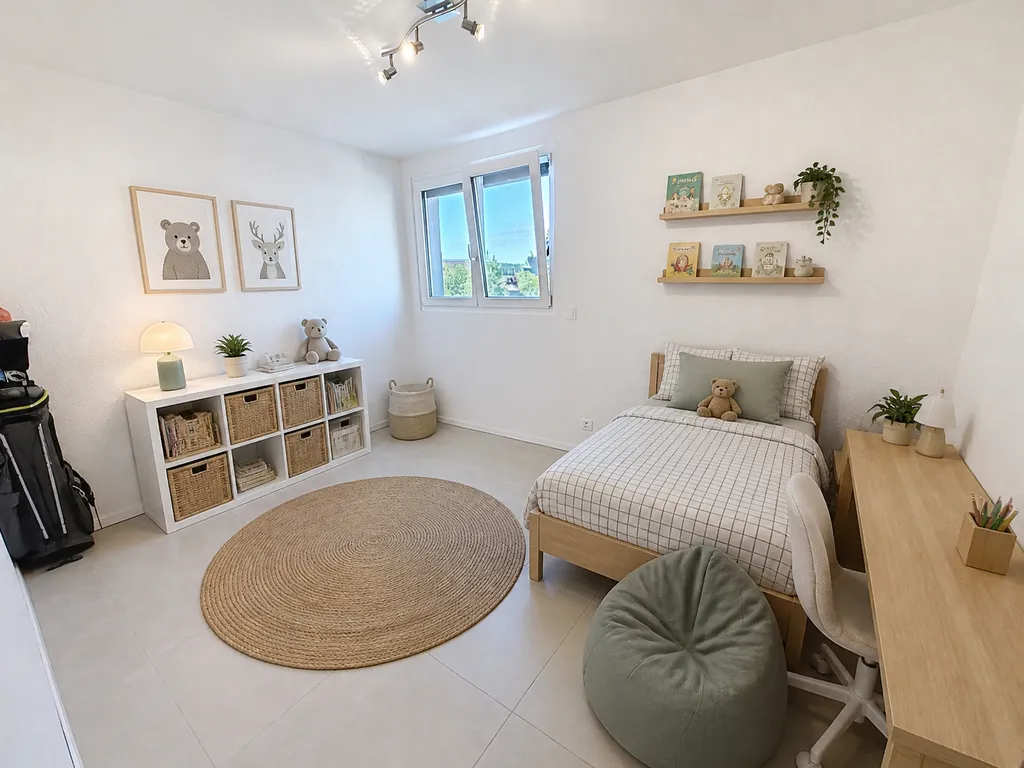Helles Kinderzimmer mit Einzelbett