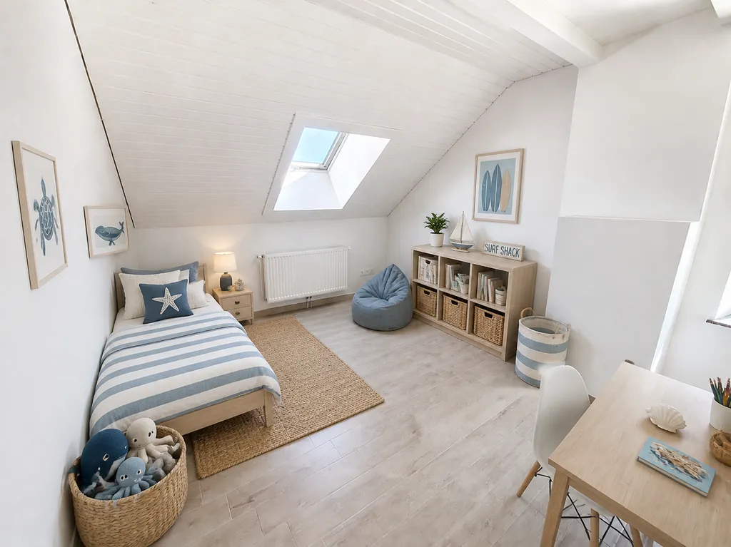 Dachgeschoss-Kinderzimmer mit maritimem Dekor