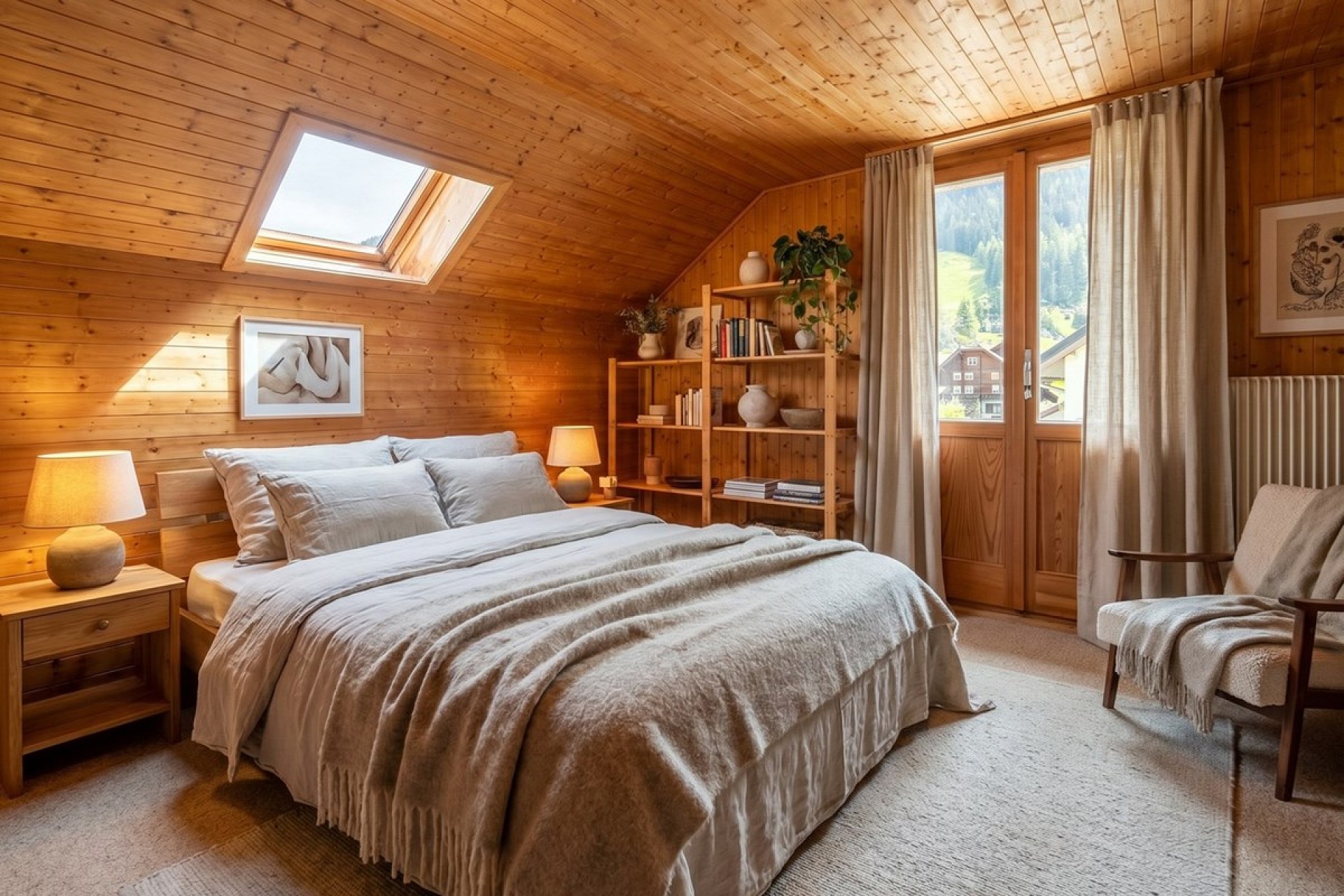 Gemütliches Dachgeschoss-Schlafzimmer im Holzstil