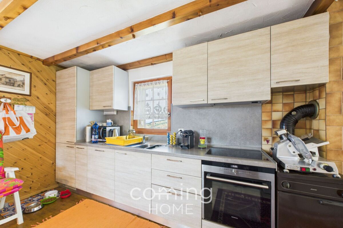 Küche mit Holzdecke und Oberlichtern