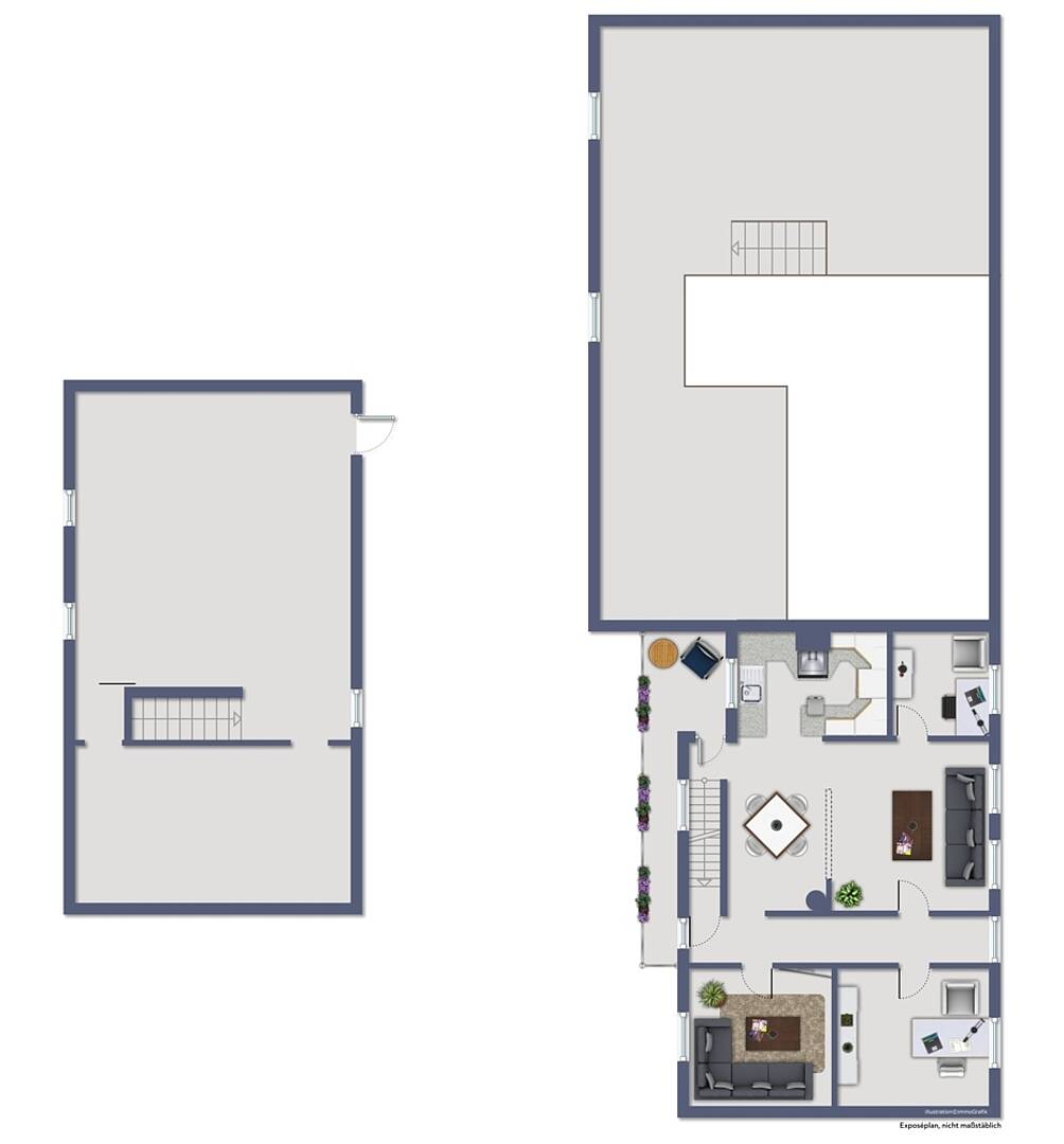 Grundriss mit mehreren Ebenen