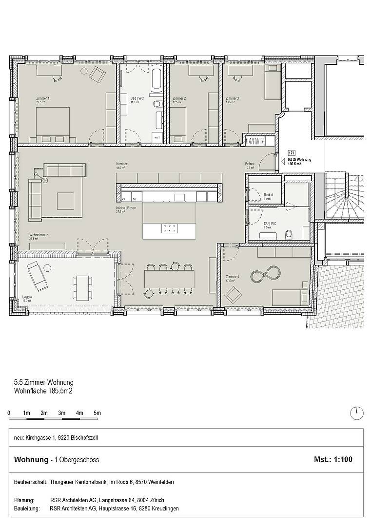 Grundriss einer 5.5-Zimmer-Wohnung