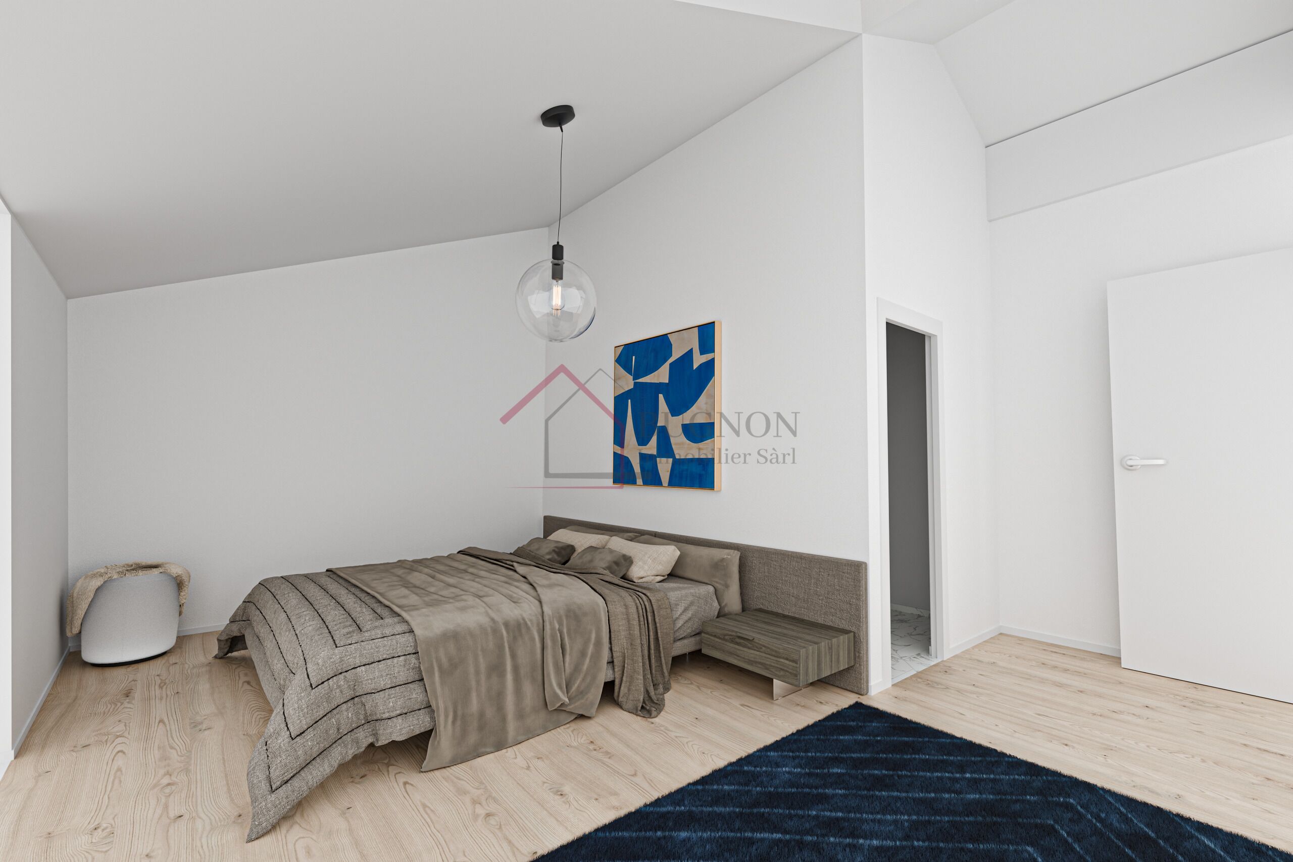 Minimalistisches Schlafzimmer mit Dachschräge