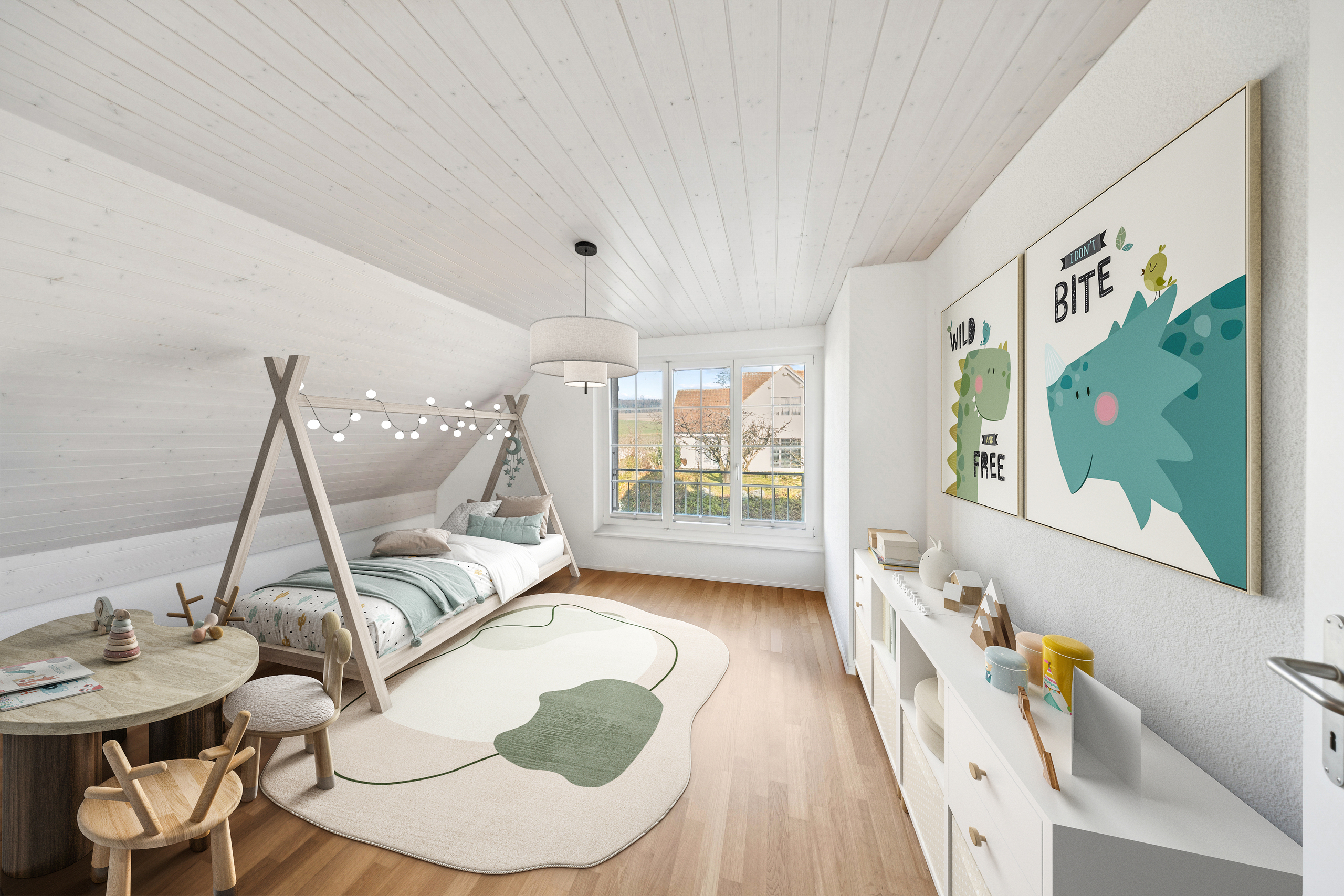 Helles Kinderzimmer im Dachgeschoss