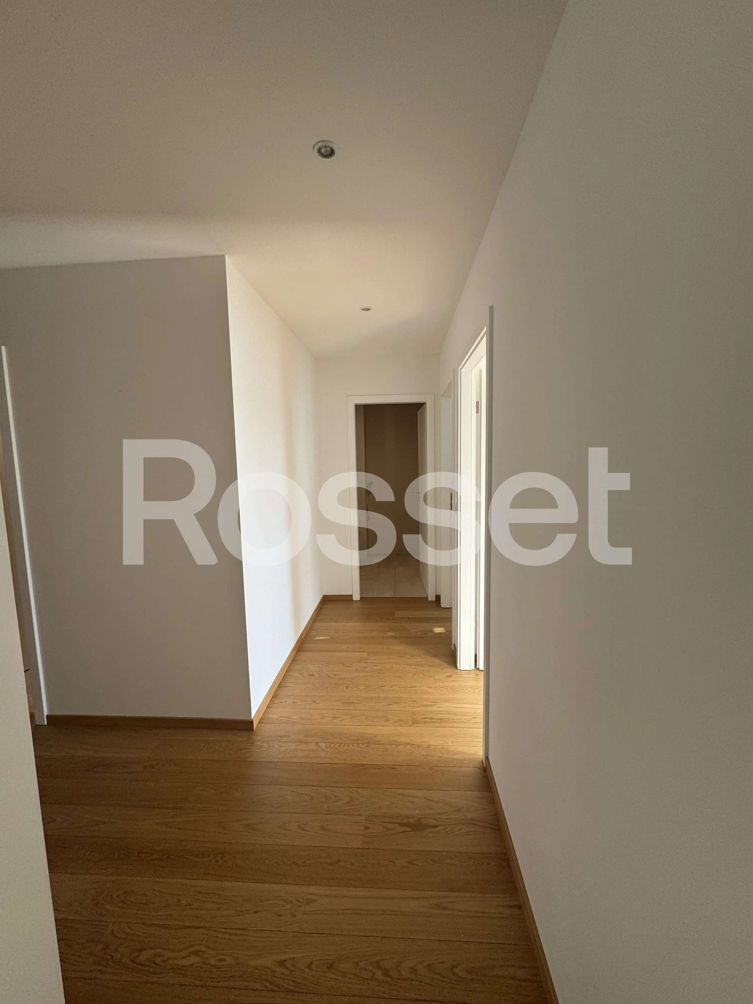 Heller Flur mit Holzfußboden