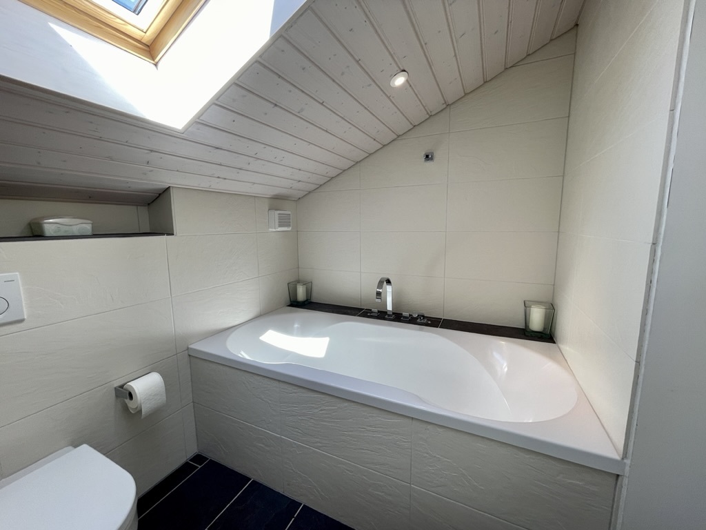 Badezimmer mit Dachfenster und Badewanne