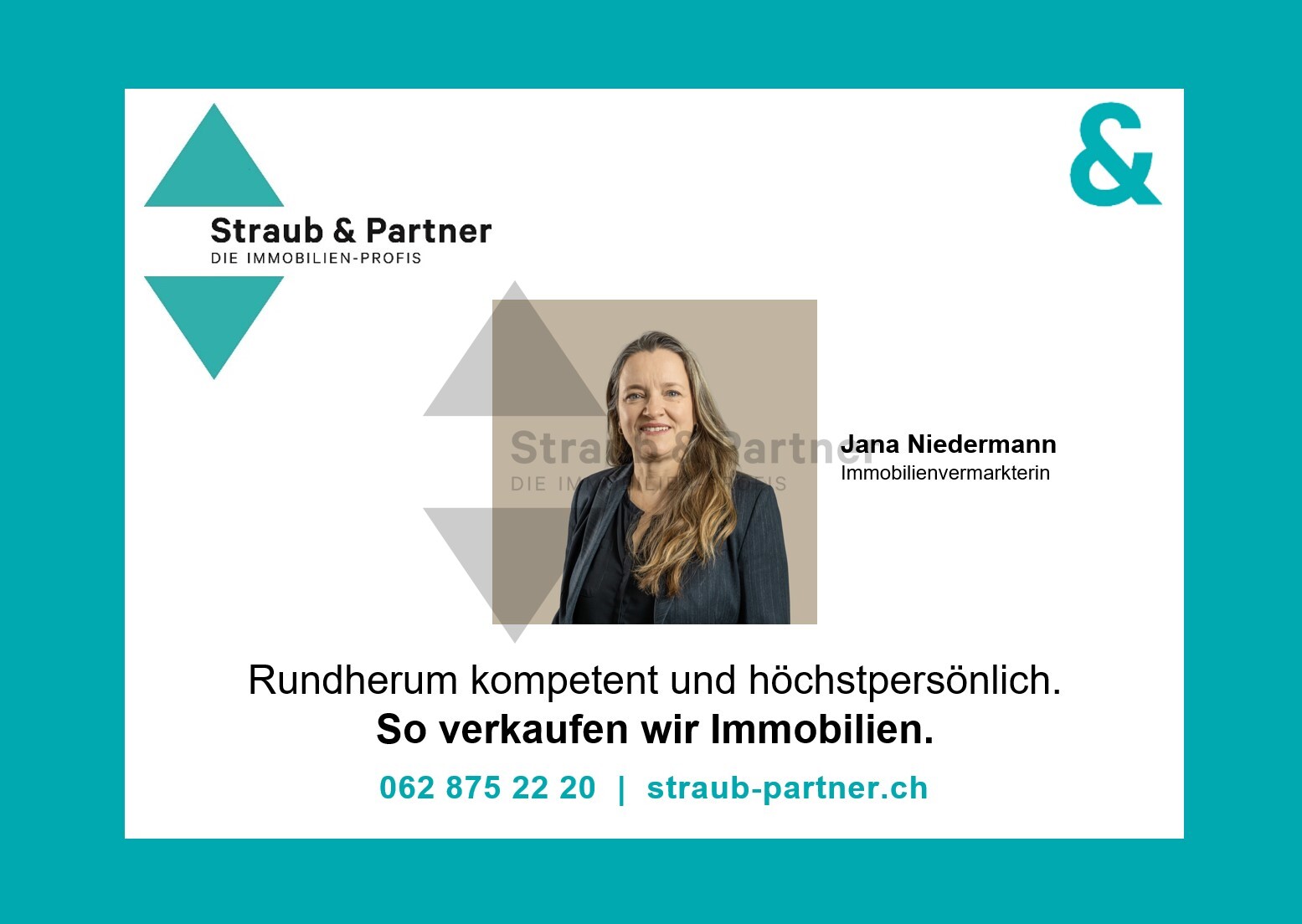 Werbebild mit Maklerin und Firmenbranding