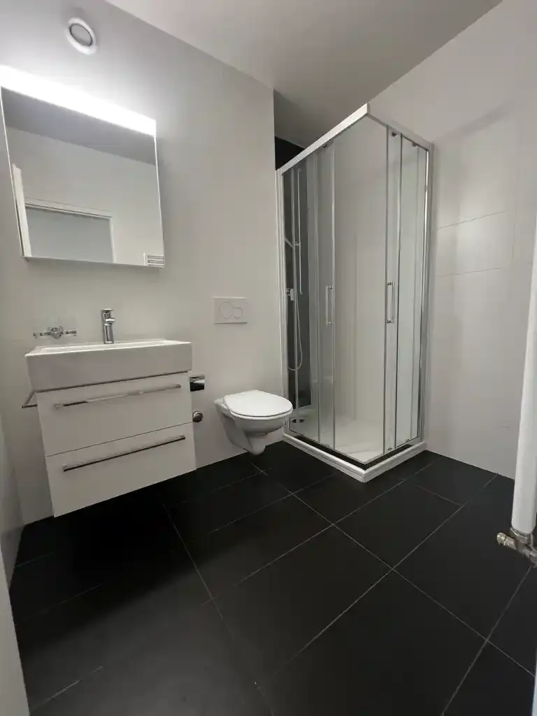 Modernes Badezimmer mit Dusche und Hänge-WC