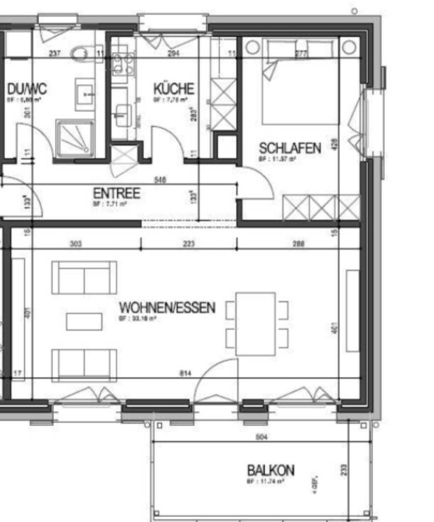 Grundriss einer Wohnung mit Balkon