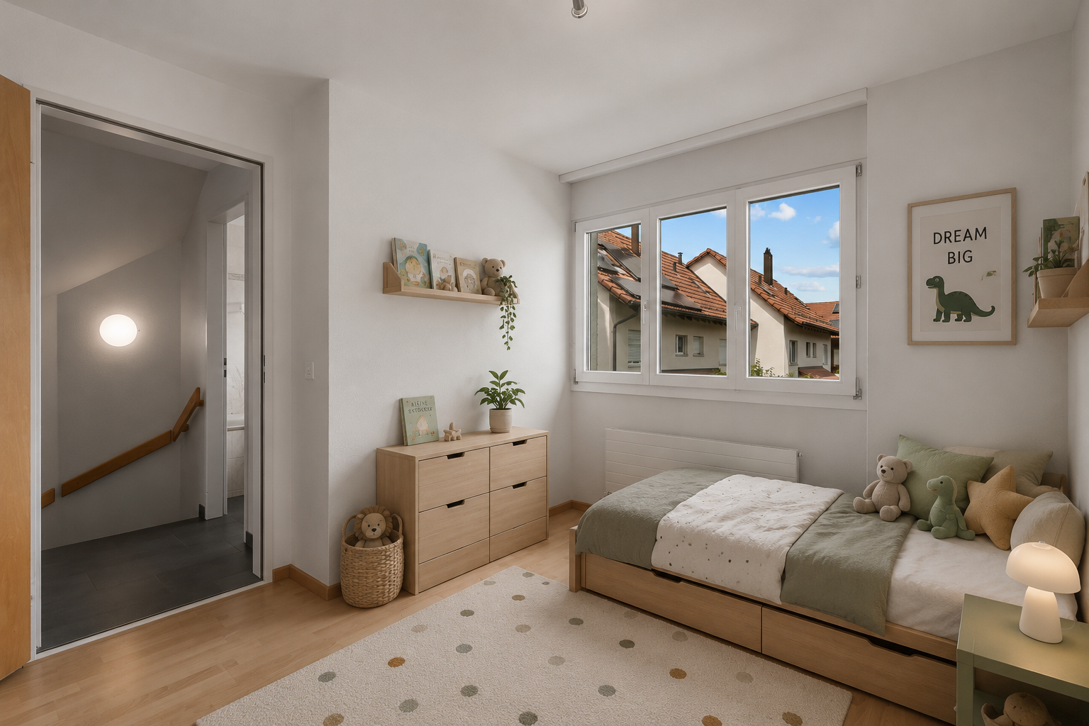 Helles Kinderzimmer mit Balkonblick