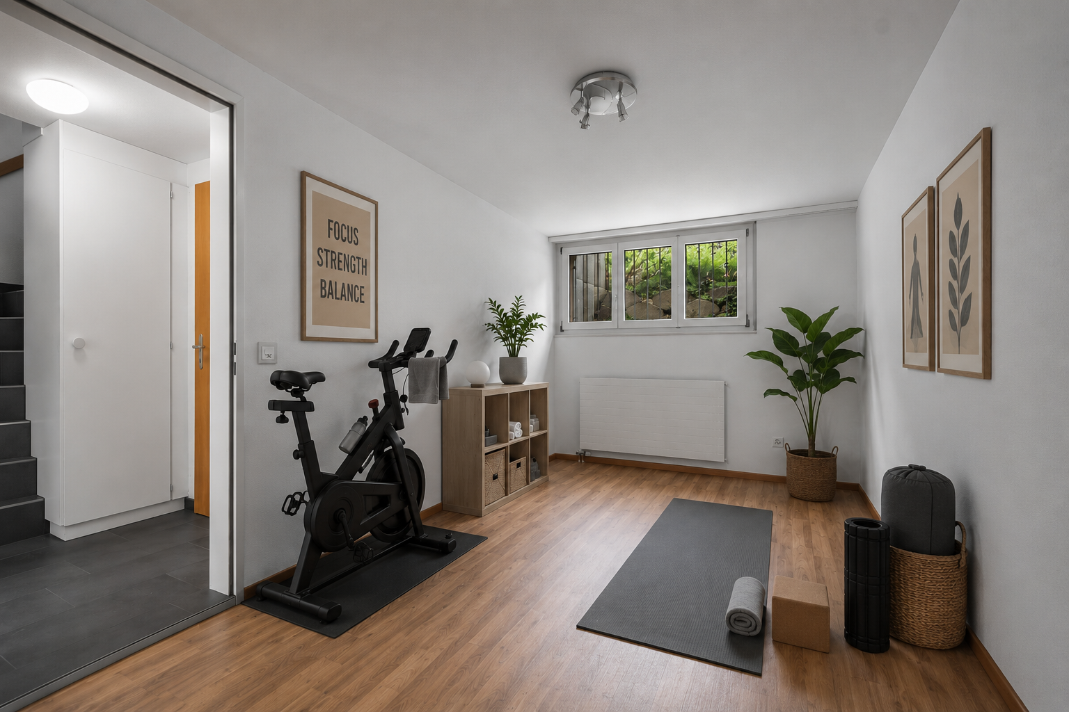 Heller Fitnessraum im Untergeschoss