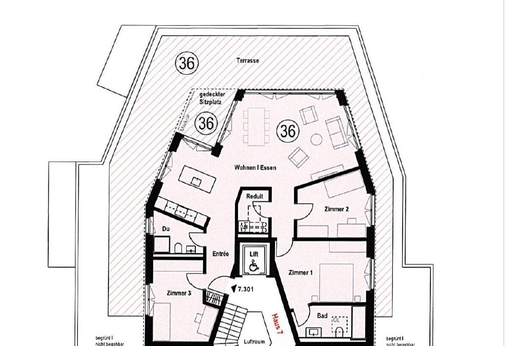 Grundriss einer Wohnung mit Terrasse