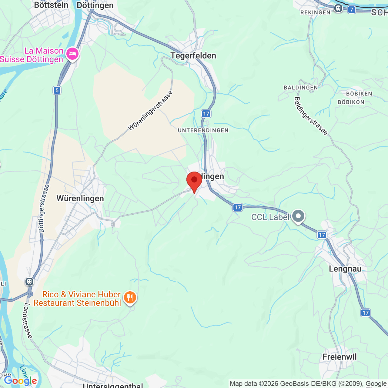 Kartenansicht einer Region mit Ortsmarkierung