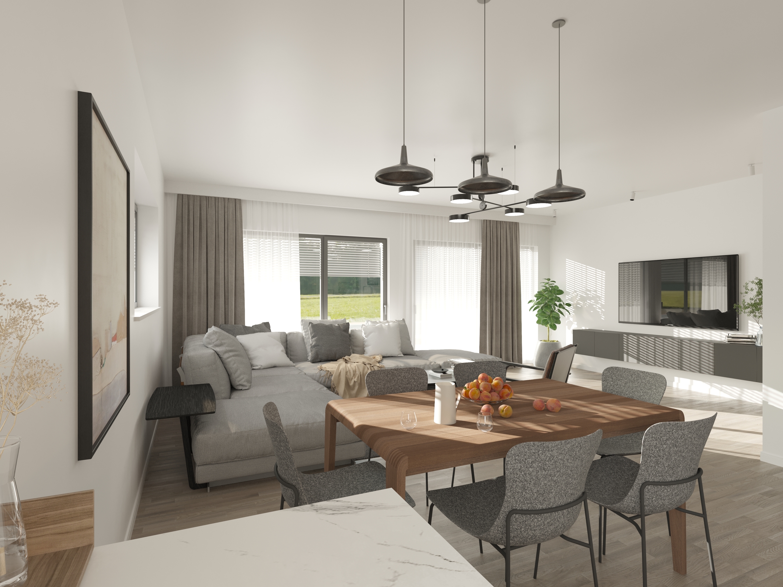Helles, modernes Wohn- und Esszimmer