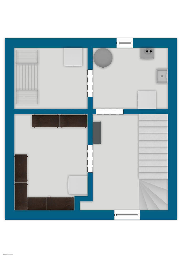 Grundriss eines Hauses mit zwei Etagen und Treppenbereich