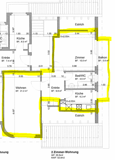 Grundriss einer 2-Zimmer-Wohnung