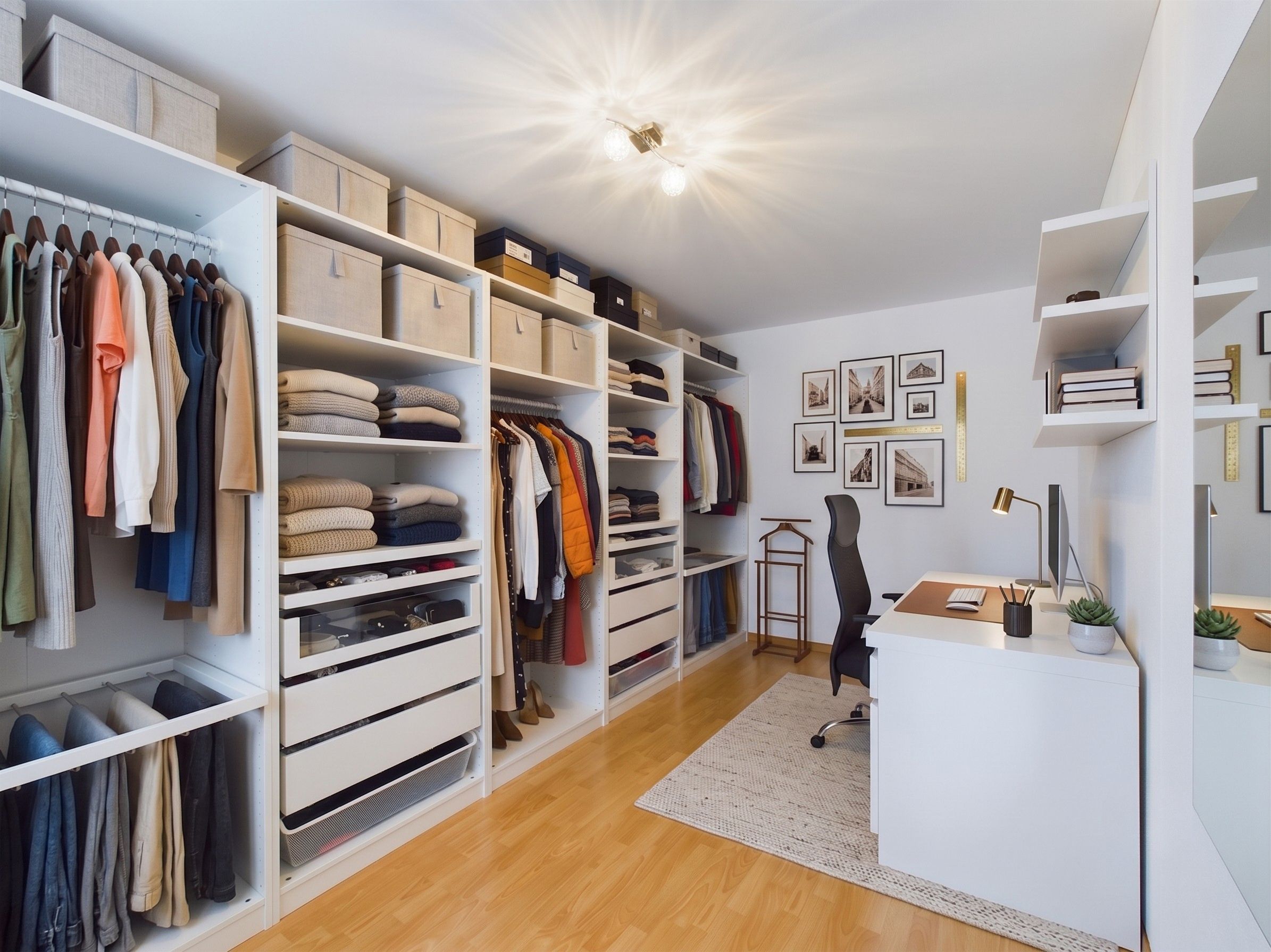 Begehbarer Kleiderschrank mit Arbeitsbereich