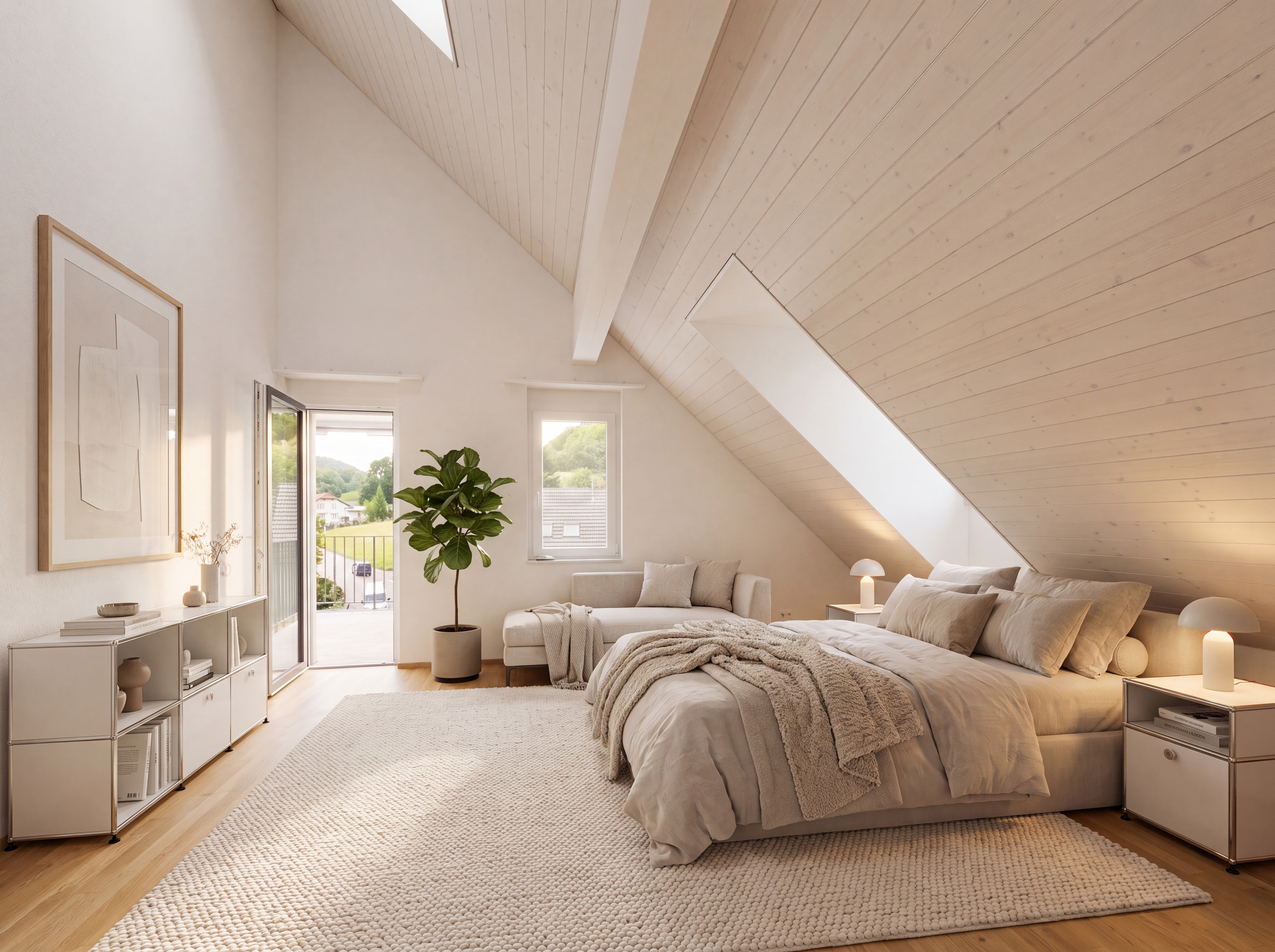 Helles Schlafzimmer mit Dachschräge