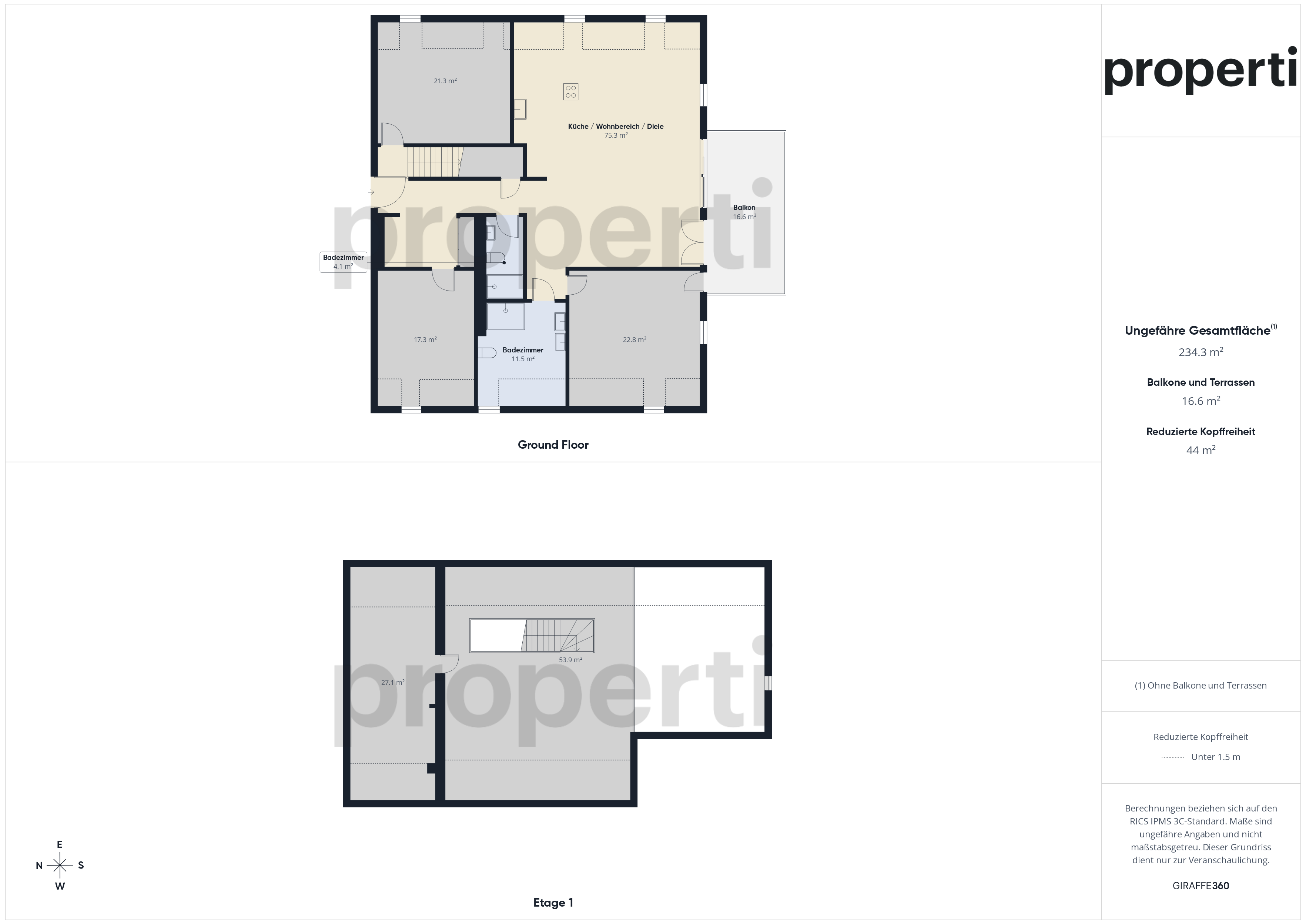 Grundriss einer mehrgeschossigen Wohnung