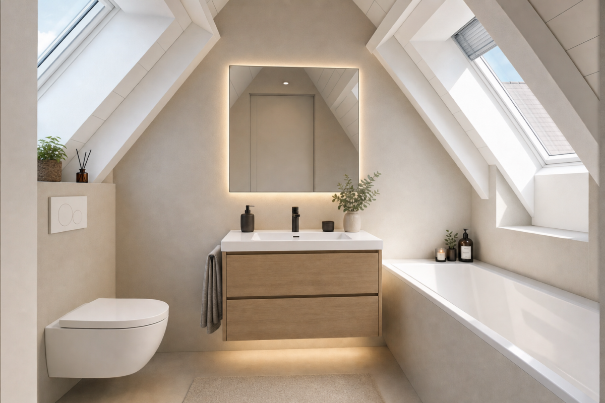Modernes Dachgeschoss-Badezimmer mit Dachfenstern