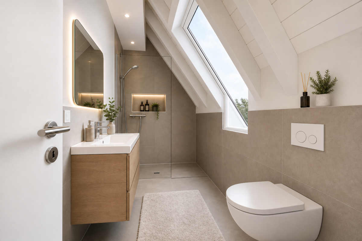 Modernes Dachgeschoss-Badezimmer mit Dusche und WC