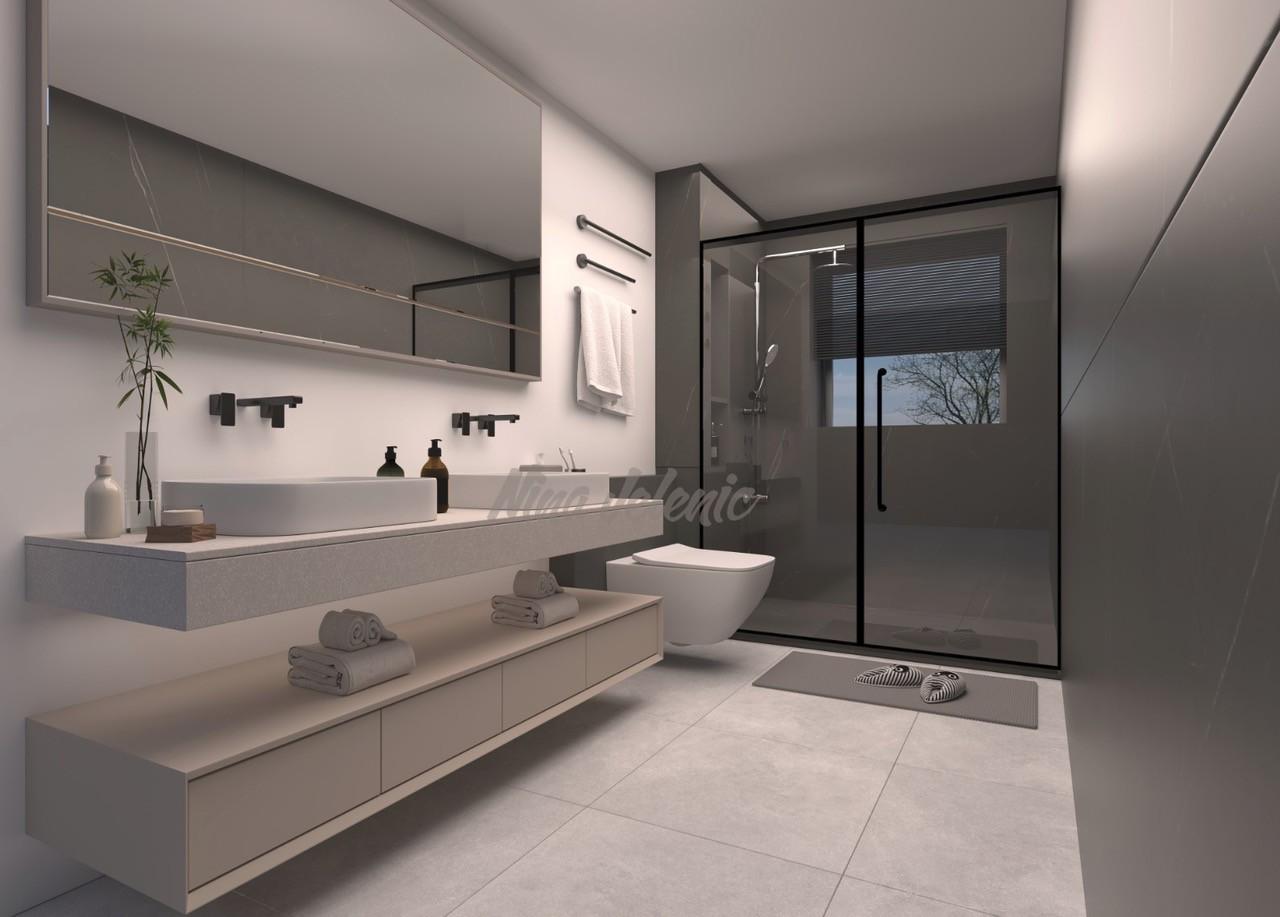 Modernes Badezimmer mit Walk-in-Dusche