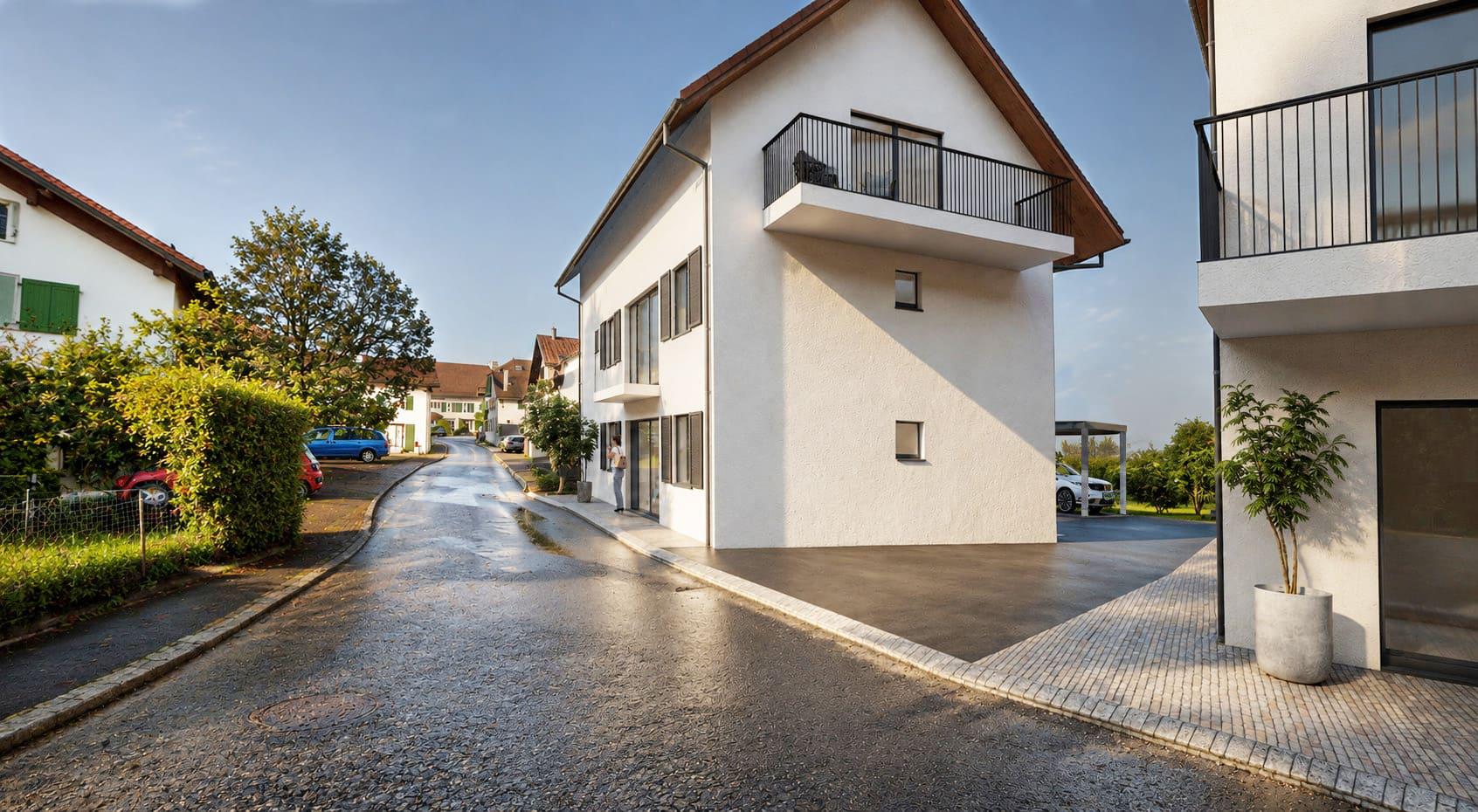 Moderne Wohnhäuser an einer ruhigen Straße