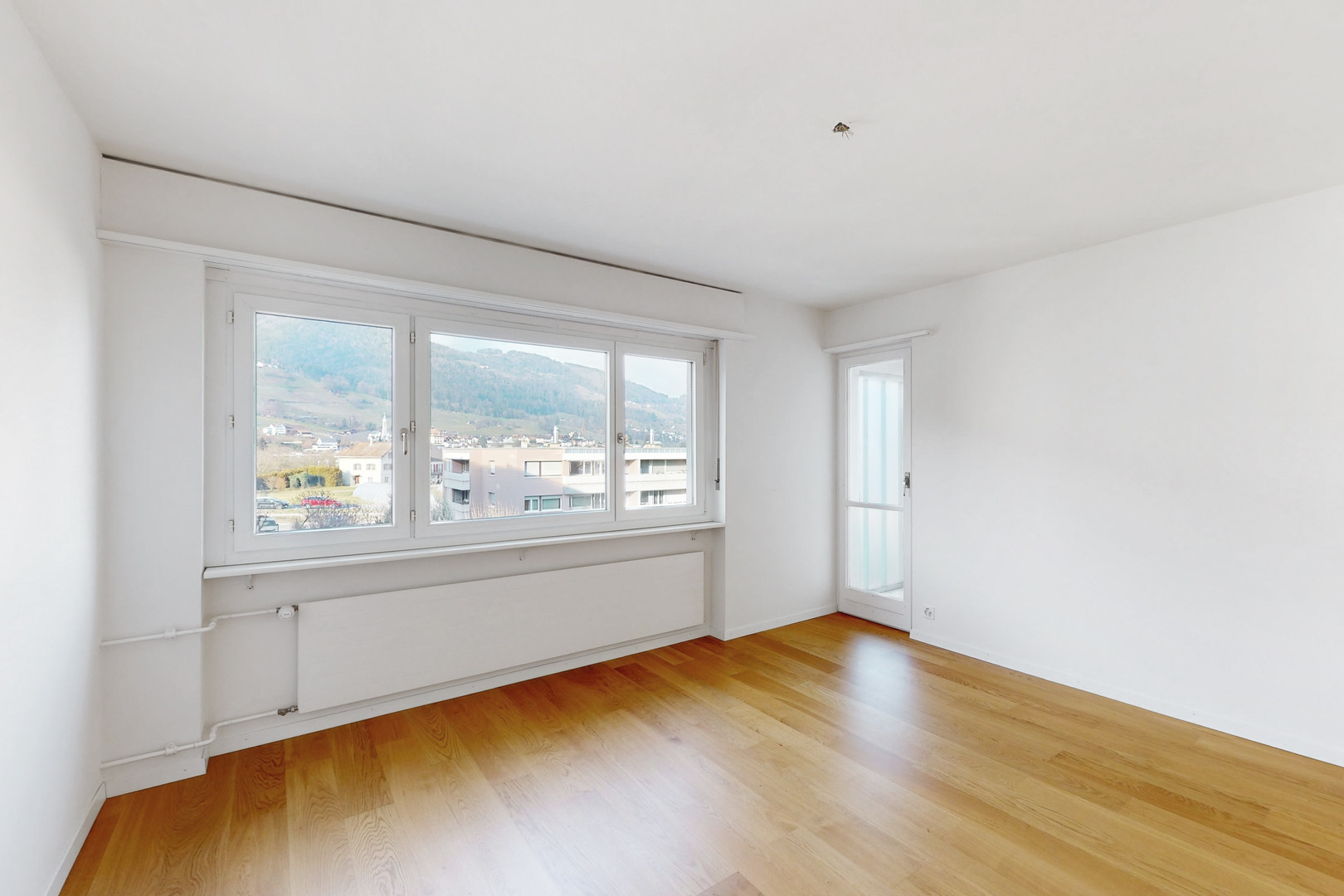 Heller leerer Wohnraum mit Bergblick