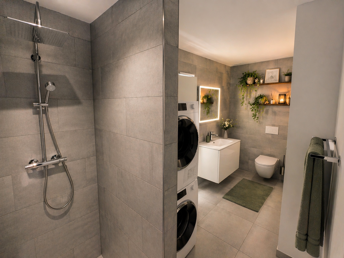 Modernes Badezimmer mit integrierter Waschecke und Dusche