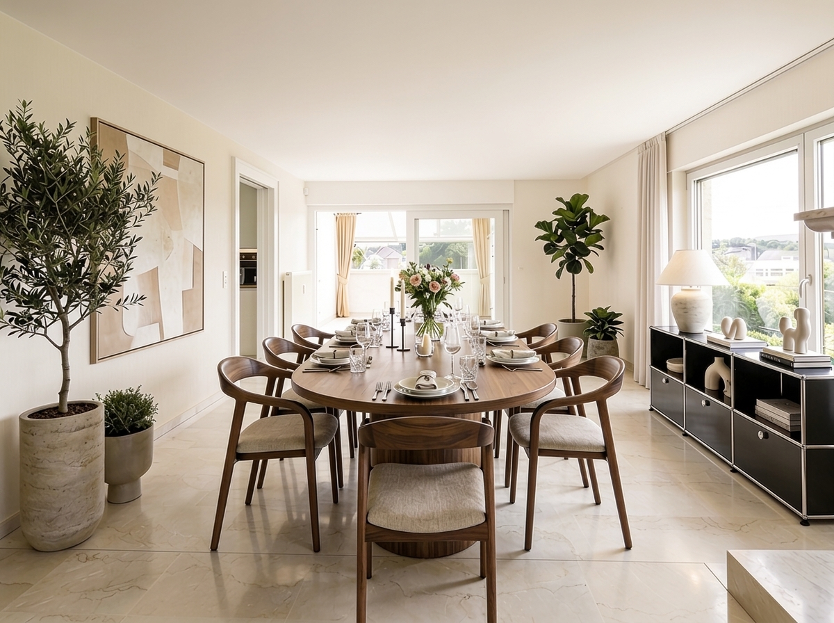 Elegantes Esszimmer mit großem Esstisch