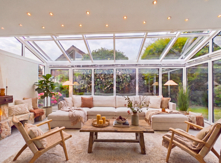 Heller Wintergarten mit Lounge-Bereich