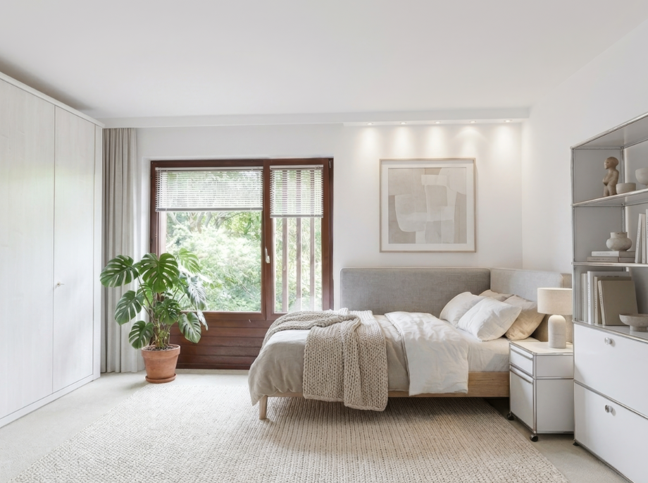 Helles Schlafzimmer mit Naturblick