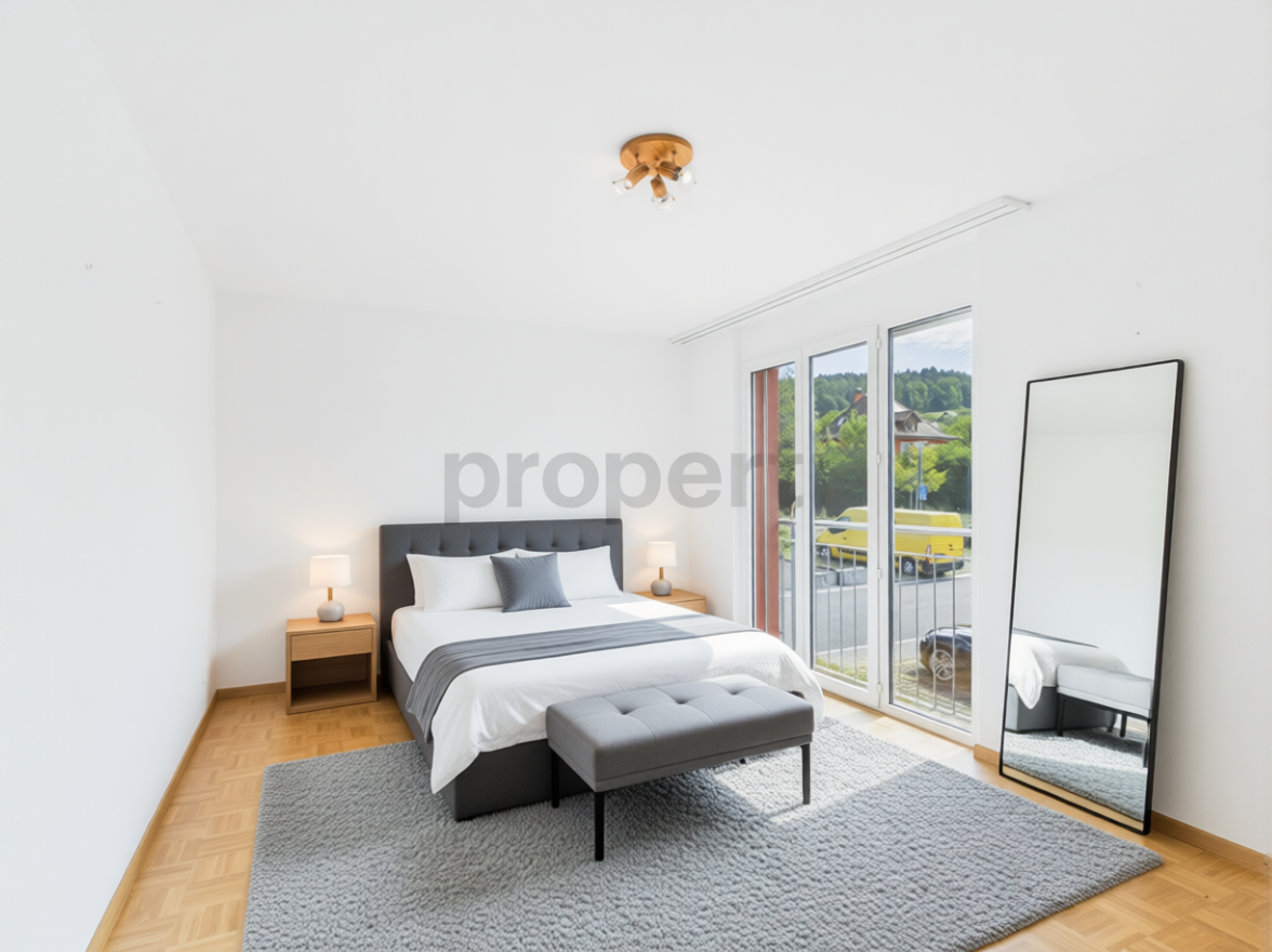 Helles Schlafzimmer mit Balkonzugang