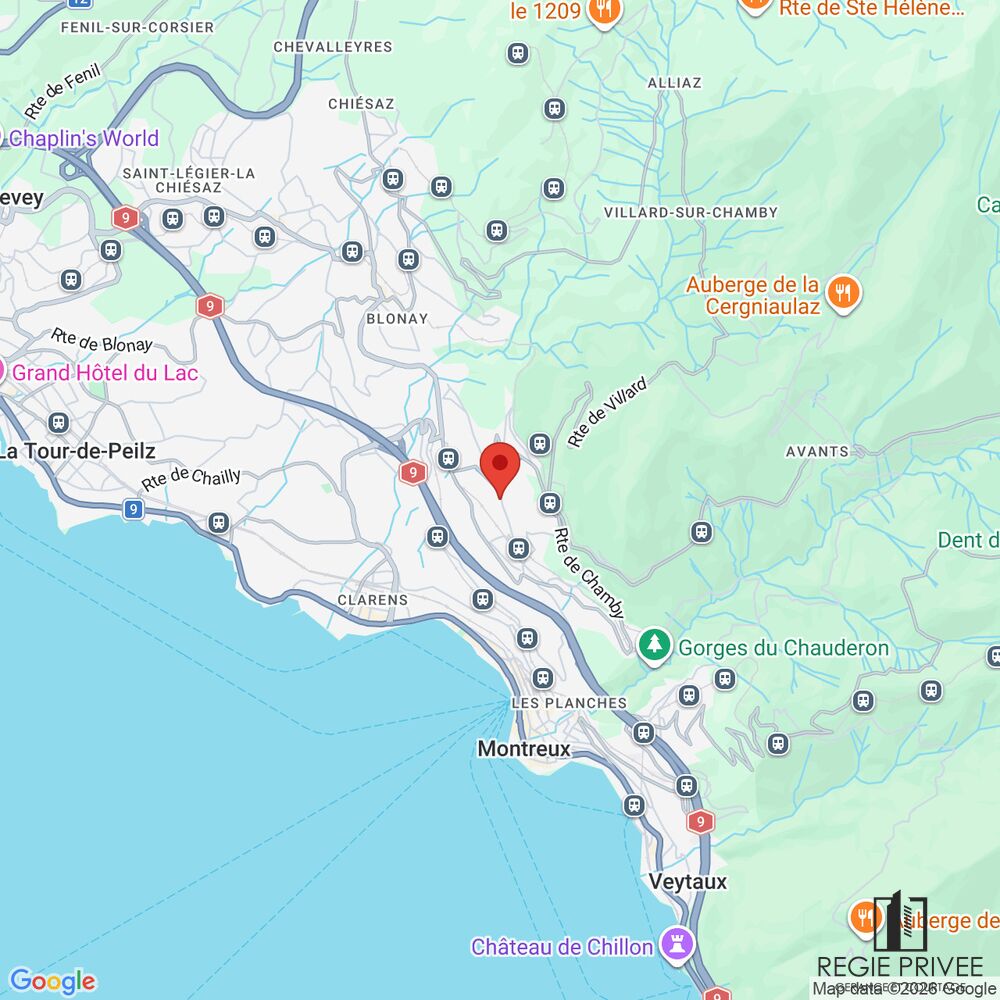 Kartenausschnitt mit Standortmarkierung in der Region Montreux