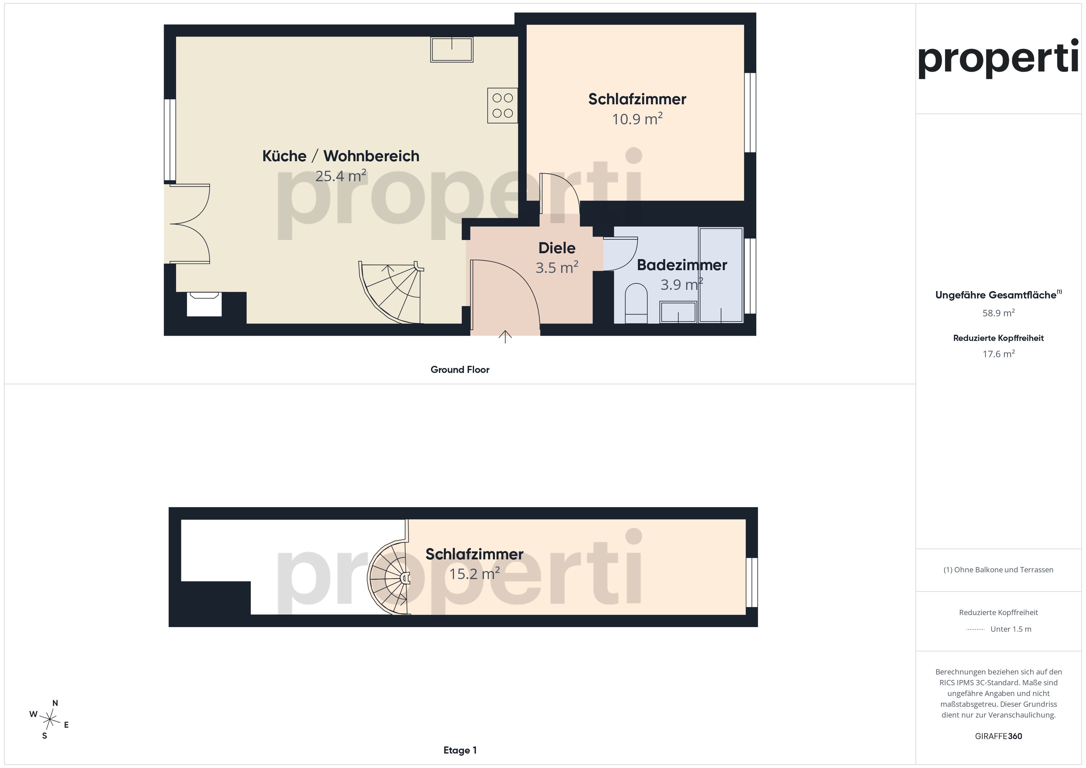 Grundriss einer Wohnung mit zwei Schlafzimmern