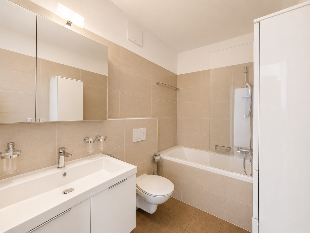 Modernes Badezimmer mit Badewanne und Waschtisch