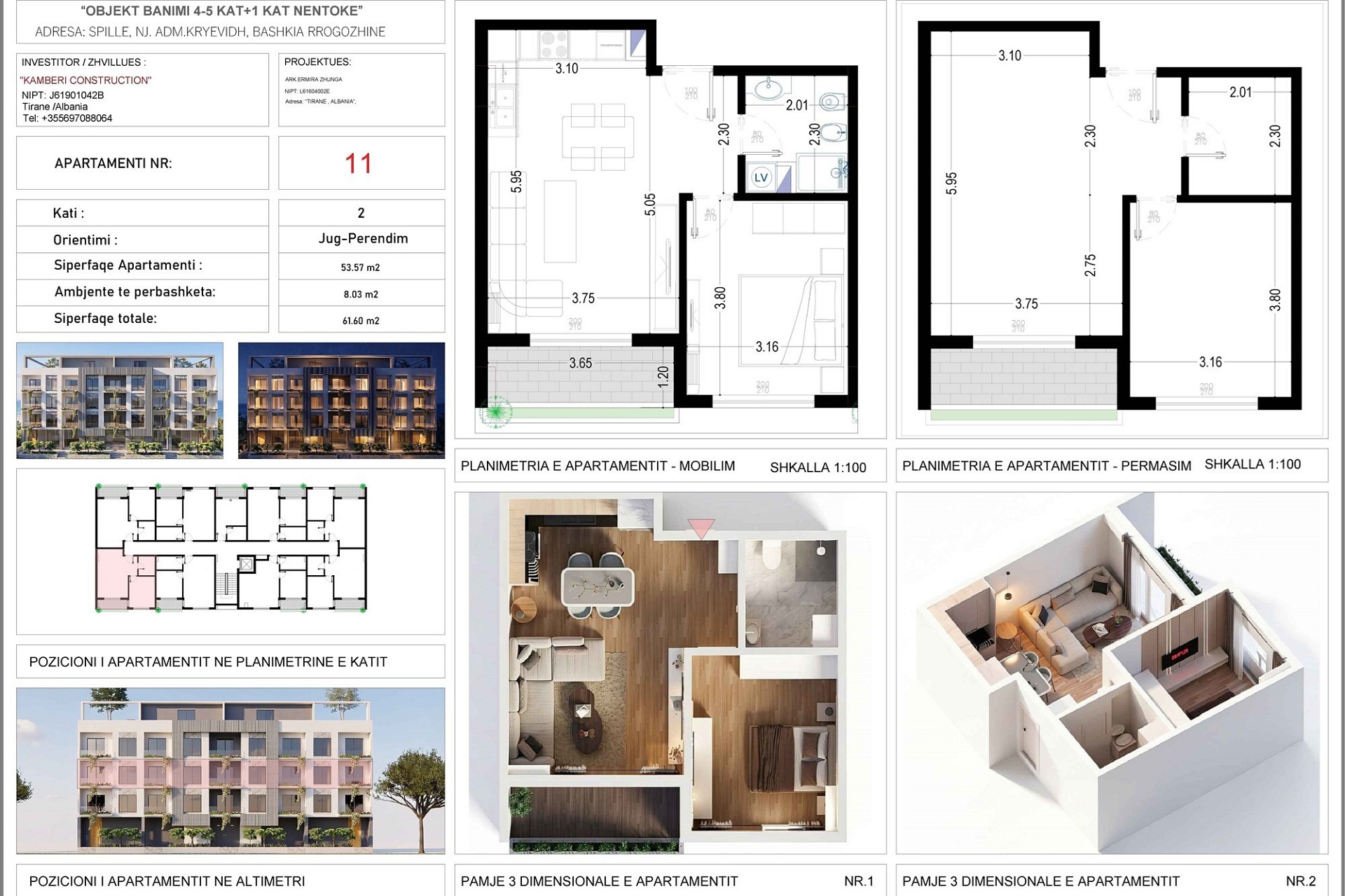 Mehrseitige Wohnungspläne mit Grundriss und 3D-Darstellungen
