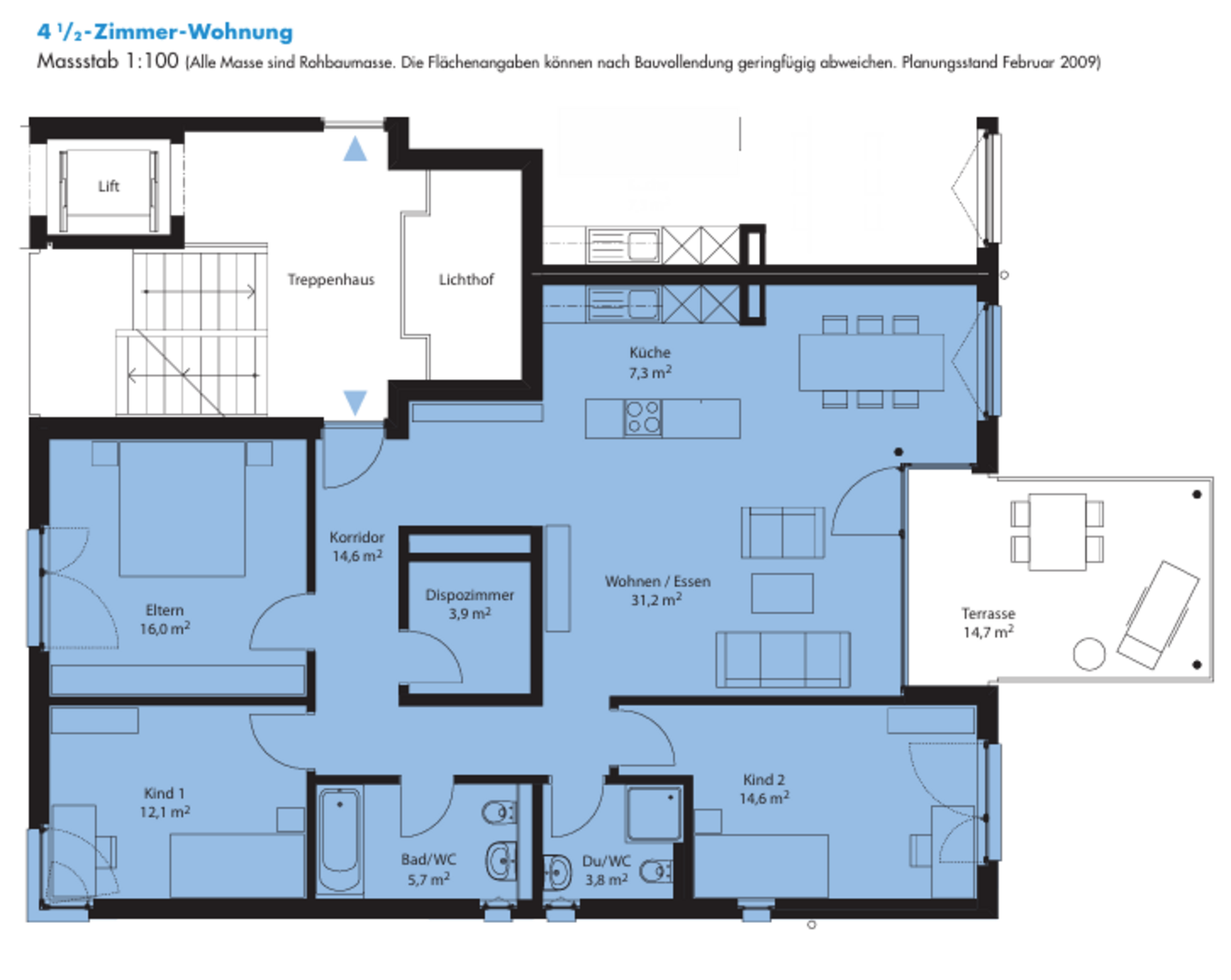 Grundriss einer 4½-Zimmer-Wohnung