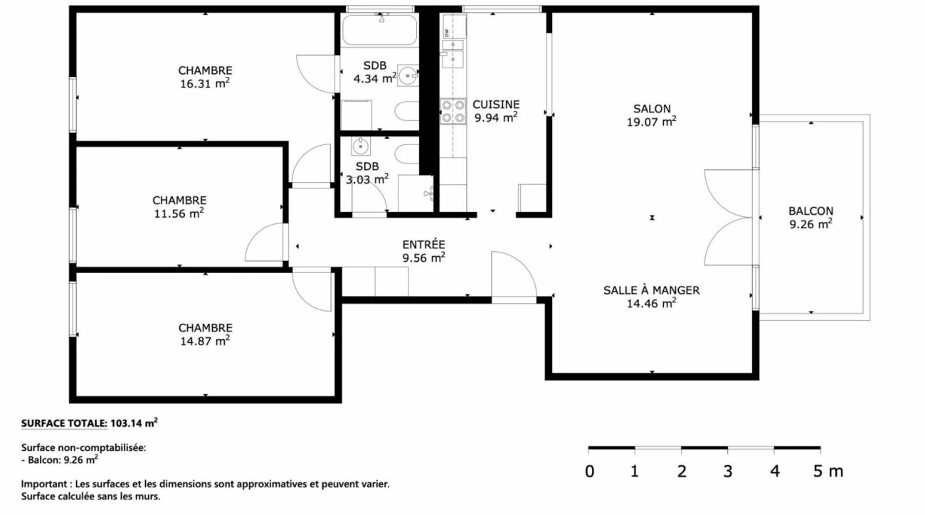 Grundriss einer Wohnung mit Balkon