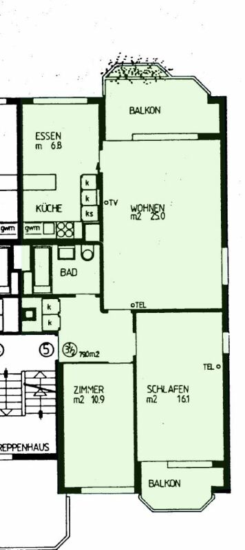 Grundriss einer Wohnung mit Balkon
