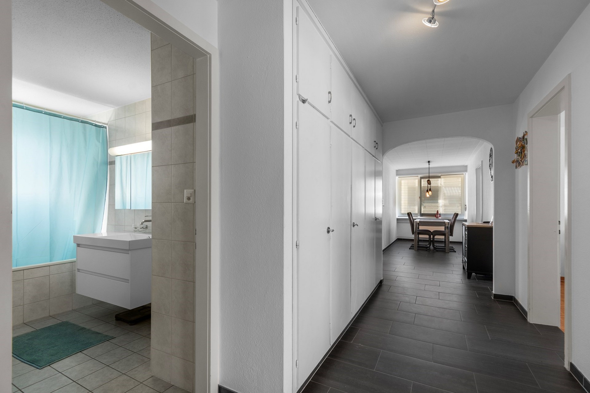 Flur mit Badezimmer und Essbereich