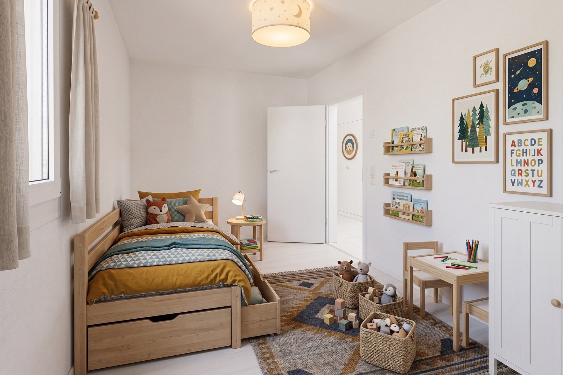 Helles Kinderzimmer mit Spiel- und Leseecke