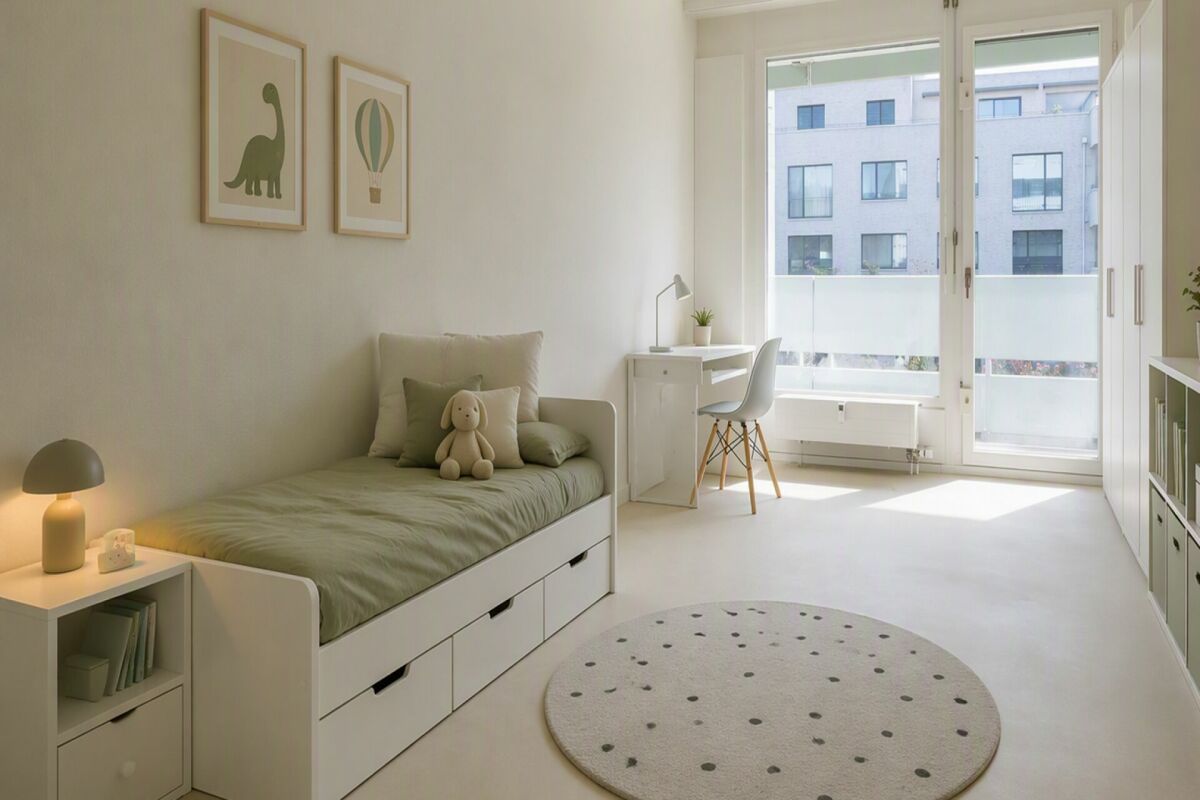 Helles Kinderzimmer mit Balkonblick