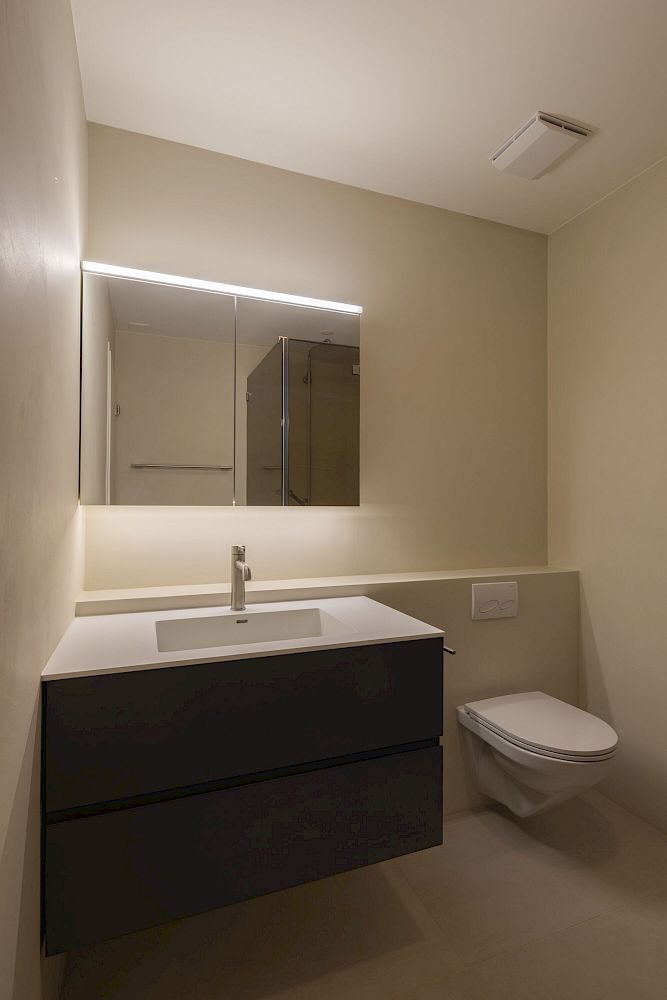 Modernes Gäste-WC mit Waschtisch und Wand-WC