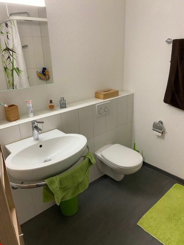 Gäste-WC mit Waschtisch und Wandtoilette