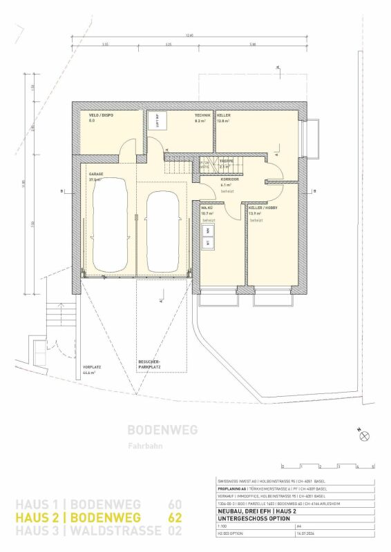 Untergeschoss-Grundriss mit Garage und Nebenräumen