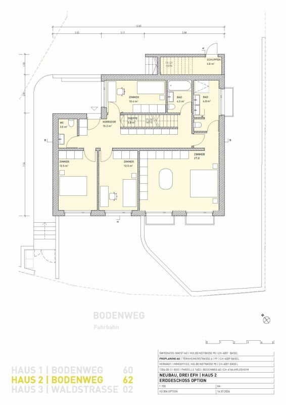 Grundriss eines Einfamilienhauses mit mehreren Zimmern